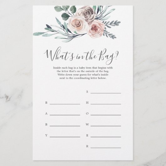 Boho Roos Baby shower Raad eens wat er in de tas s (Voorkant)