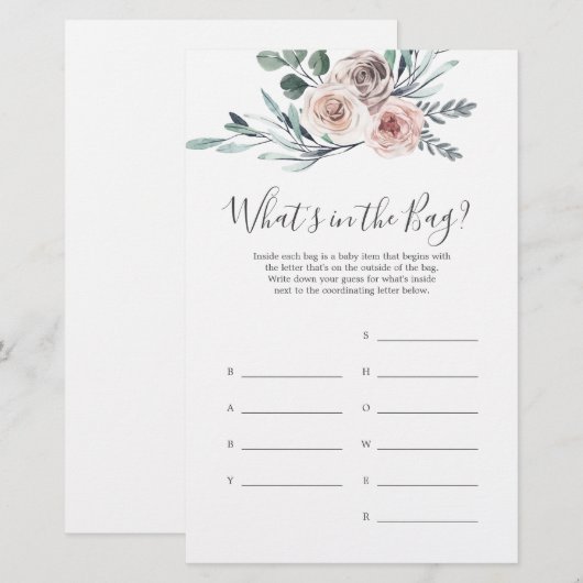 Boho Roos Baby shower Raad eens wat er in de tas s (Voorkant / Achterkant)