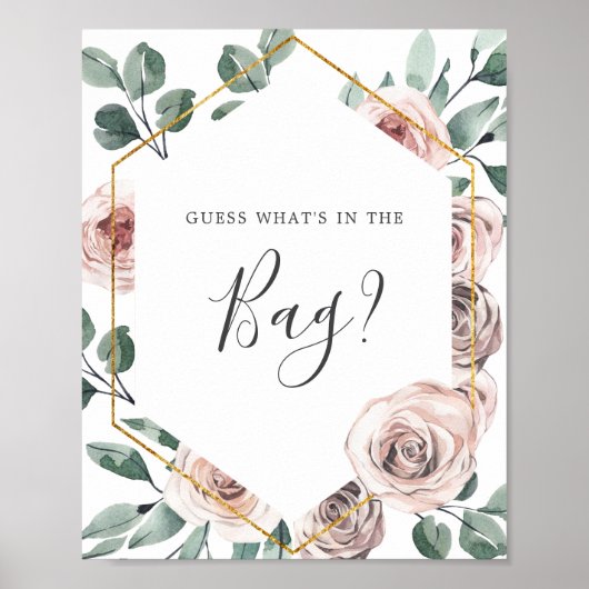 Boho Roos Baby shower Raad eens wat er in de tas z Poster (Voorkant)