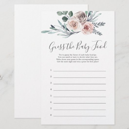 Boho Roos Baby shower raad het Baby voedsel (Voorkant / Achterkant)