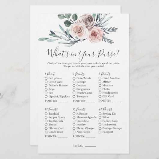 Boho Roos Baby shower Wat zit er in je tas (Voorkant / Achterkant)