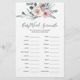 Boho Roos Baby shower Word Scramble Game