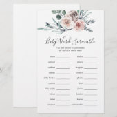 Boho Roos Baby shower Word Scramble Game (Voorkant / Achterkant)