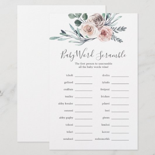 Boho Roos Baby shower Word Scramble Game (Voorkant / Achterkant)