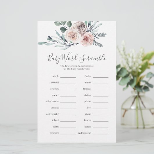 Boho Roos Baby shower Word Scramble Game (Staand voorkant)
