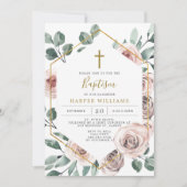 Boho Roos Baptism/Christening Uitnodiging (Voorkant)