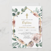 Boho Roos Baptism/Christening Uitnodiging (Voorkant / Achterkant)