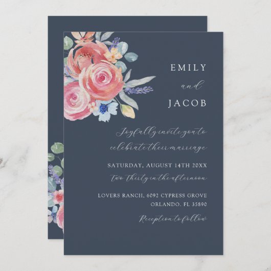 Boho Roos Bloemen Waterverf bruiloft Kaart (Voorkant / Achterkant)