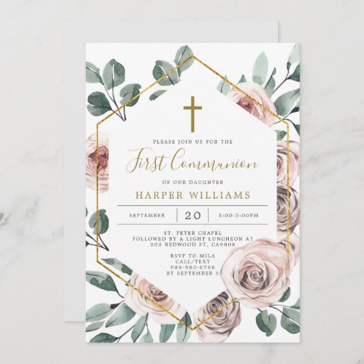 Boho Roos Eerste Uitnodiging (Voorkant / Achterkant)