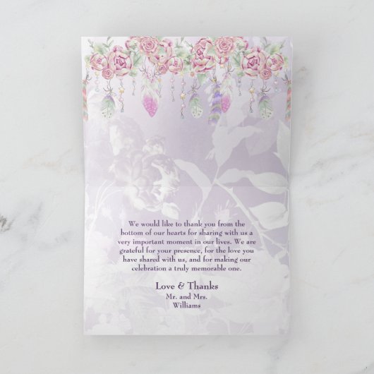 Boho Roos & Feathers Waterverf Floral Bedankkaart (Binnen)