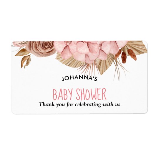 Boho Roos Florals | Baby shower Dank u Etiket (Voorkant)