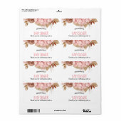 Boho Roos Florals | Baby shower Dank u Etiket (Full Sheet)