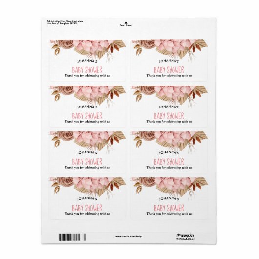 Boho Roos Florals | Baby shower Dank u Etiket (Full Sheet)