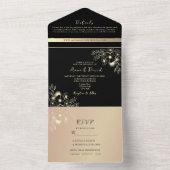 Boho Roos Gold en Black Wedding All In One Uitnodiging (Binnen)