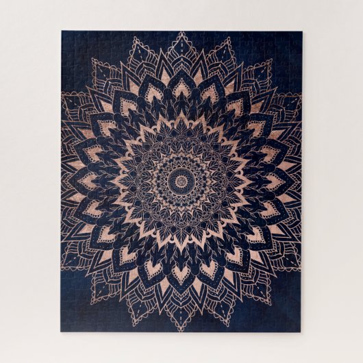 Boho roos gold floral mandala navy blue waterverf legpuzzel (Verticaal)