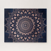 Boho roos gold floral mandala navy blue waterverf legpuzzel (Horizontaal)