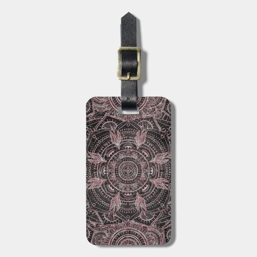 Boho Roos Gold Grey Mandala Elegant Design Bagagelabel (Voorkant verticaal)