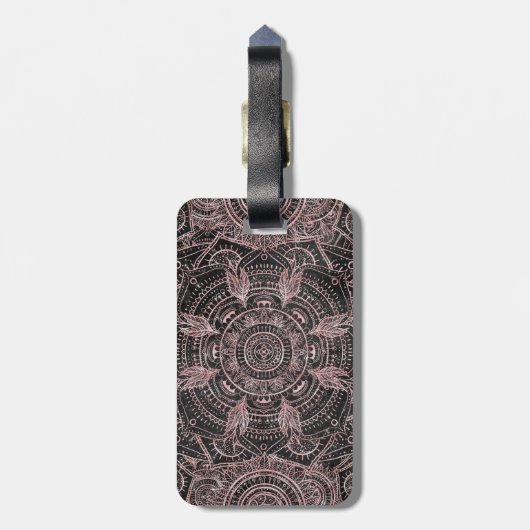Boho Roos Gold Grey Mandala Elegant Design Bagagelabel (Achterkant verticaal)
