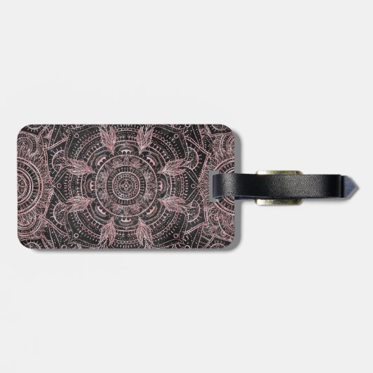 Boho Roos Gold Grey Mandala Elegant Design Bagagelabel (Achterkant horizontaal)