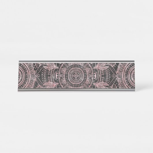 Boho Roos Gold Grey Mandala Elegant Design Bureau Naambordje (Voorkant)