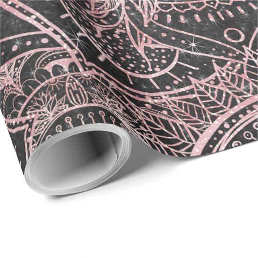 Boho Roos Gold Grey Mandala Elegant Design Cadeaupapier (Rol Hoek)