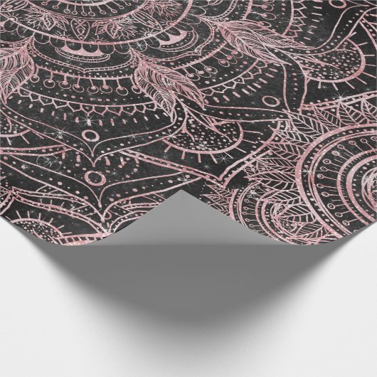Boho Roos Gold Grey Mandala Elegant Design Cadeaupapier (Hoek)