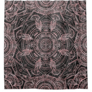 Boho Roos Gold Grey Mandala Elegant Design Douchegordijn