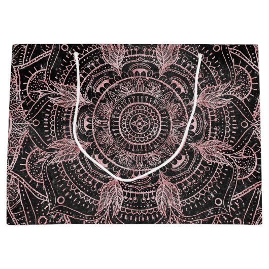 Boho Roos Gold Grey Mandala Elegant Design Groot Cadeauzakje (Voorkant)