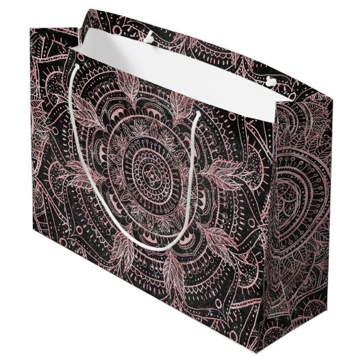 Boho Roos Gold Grey Mandala Elegant Design Groot Cadeauzakje (Achterkant Gekanteld)