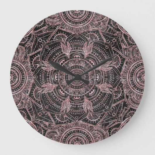 Boho Roos Gold Grey Mandala Elegant Design Grote Klok (Voorkant)