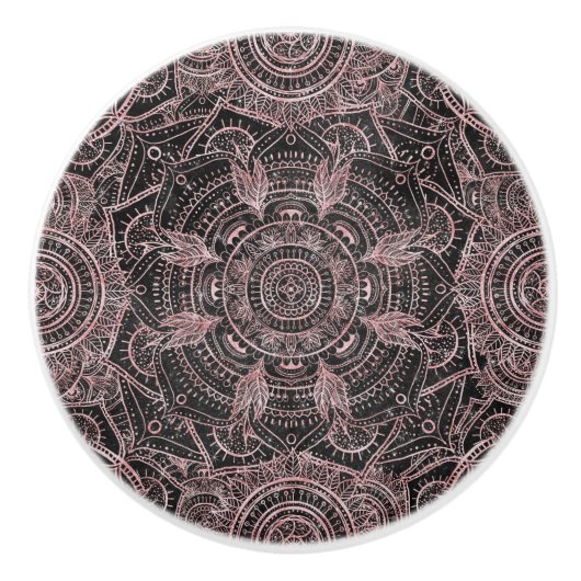 Boho Roos Gold Grey Mandala Elegant Design Keramische Knop (Voorkant)