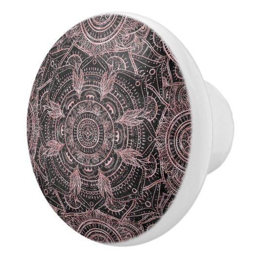 Boho Roos Gold Grey Mandala Elegant Design Keramische Knop (Rechts)