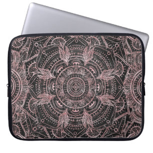 Boho Roos Gold Grey Mandala Elegant Design Laptop Sleeve