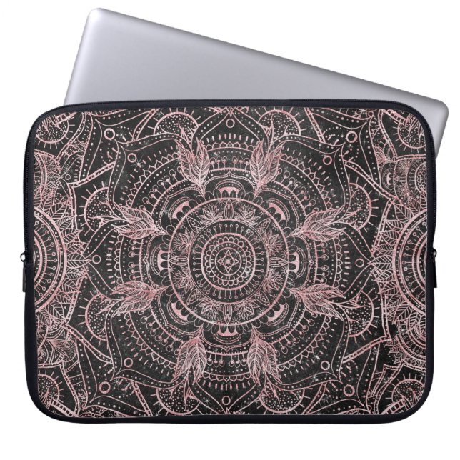 Boho Roos Gold Grey Mandala Elegant Design Laptop Sleeve (Voorkant)