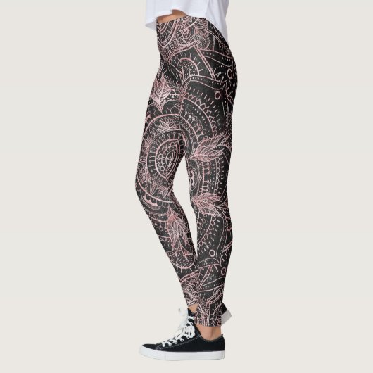 Boho Roos Gold Grey Mandala Elegant Design Leggings (Links)
