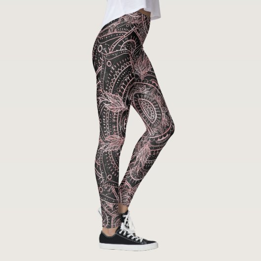 Boho Roos Gold Grey Mandala Elegant Design Leggings (Rechts)