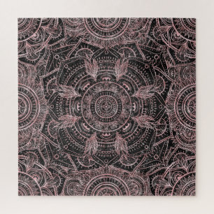 Boho Roos Gold Grey Mandala Elegant Design Legpuzzel