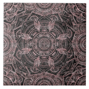 Boho Roos Gold Grey Mandala Elegant Design Tegeltje