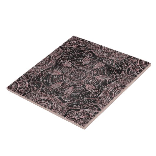 Boho Roos Gold Grey Mandala Elegant Design Tegeltje (Zijkant)