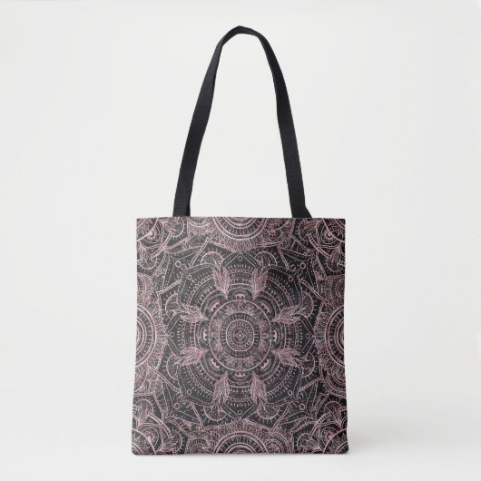 Boho Roos Gold Grey Mandala Elegant Design Tote Bag (Voorkant)