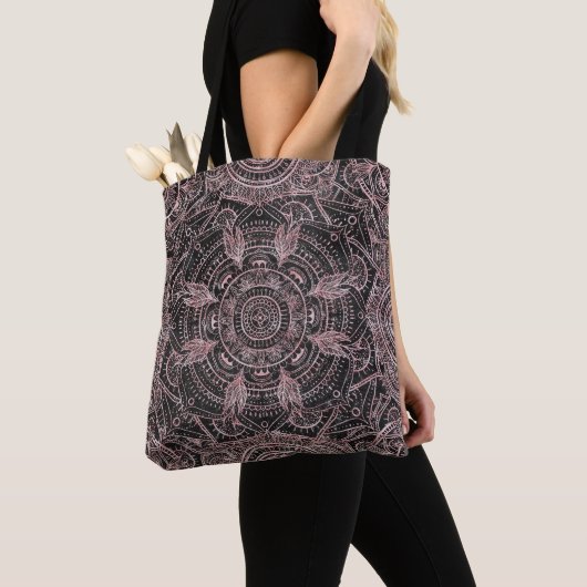 Boho Roos Gold Grey Mandala Elegant Design Tote Bag (Dichtbij)