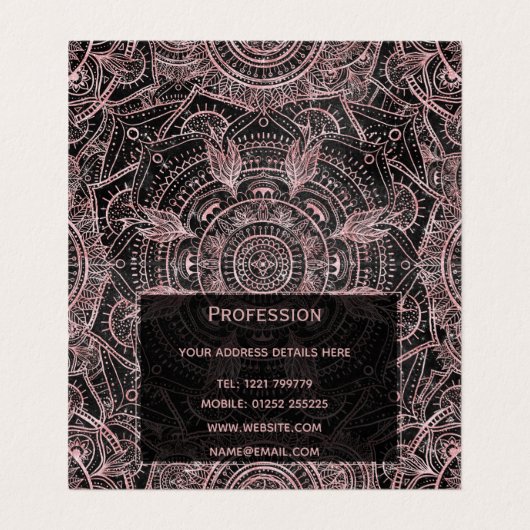 Boho Roos Gold Grey Mandala Elegant Design Visitekaartje (Binnenkant ongevouwen)