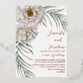 Boho Roos Gold Script Tropical Floral Wedding Folie Uitnodiging (Voorkant)