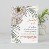 Boho Roos Gold Script Tropical Floral Wedding Folie Uitnodiging (Staand Voorkant)