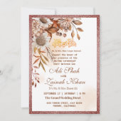 Boho Roos Goud Bloemen Walima Islamitische Bruilof Kaart (Voorkant)