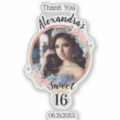 Boho Roos Goud Custom Photo Sweetsixteen Dank je w Sticker (Voorkant)