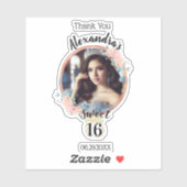 Boho Roos Goud Custom Photo Sweetsixteen Dank je w Sticker (Vel)