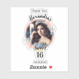 Boho Roos Goud Custom Photo Sweetsixteen Dank je w Sticker