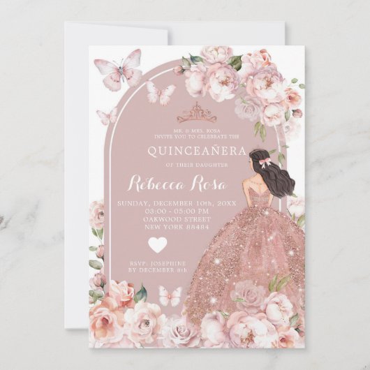 Boho Roos Goud Mexicaans Meisje Prinses Quinceañer Kaart (Voorkant)