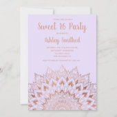 Boho roos gouden bloemen mandala lavendel Sweet 16 Kaart (Voorkant)